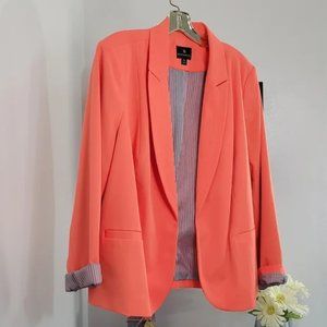 NWT - Worthington - Size 2x - Hot Coral and Pinstripe Open blazer